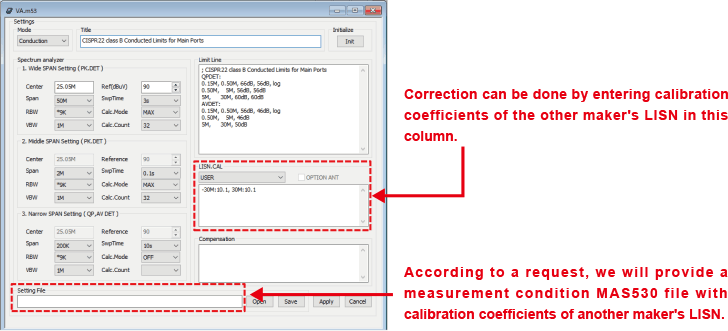 Eg.1)PC software setting for EMI measurement